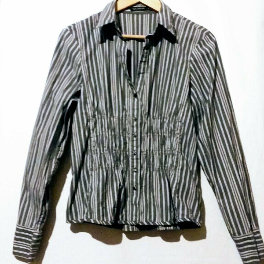 The Limited Womens Size Medium Gray & White Striped Top Button Up Business Wear